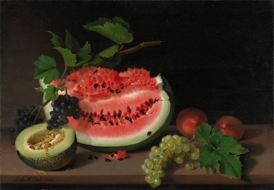 Stilleven met watermeloen door Sarah Miriam Peale